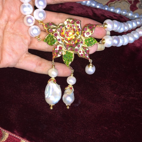 Luxurious Ruby Chrome Diopside Pearl Necklace - Picture 6 of 6